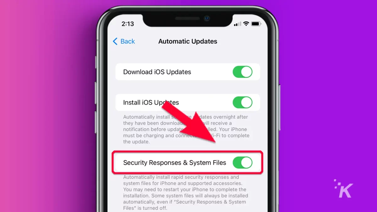 iPhone with arrow pointing to tab by security updates