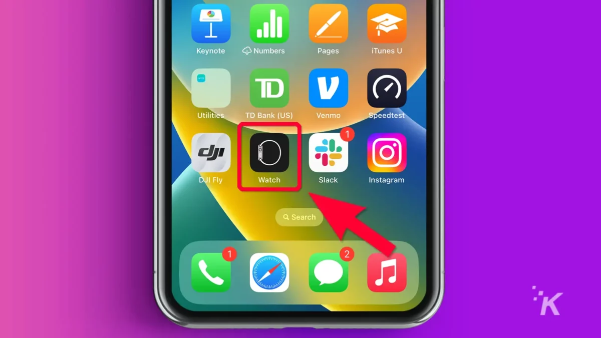 iPhone arrow pointing to Watch App