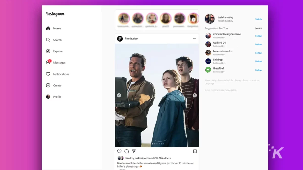 instagram desktop redesign