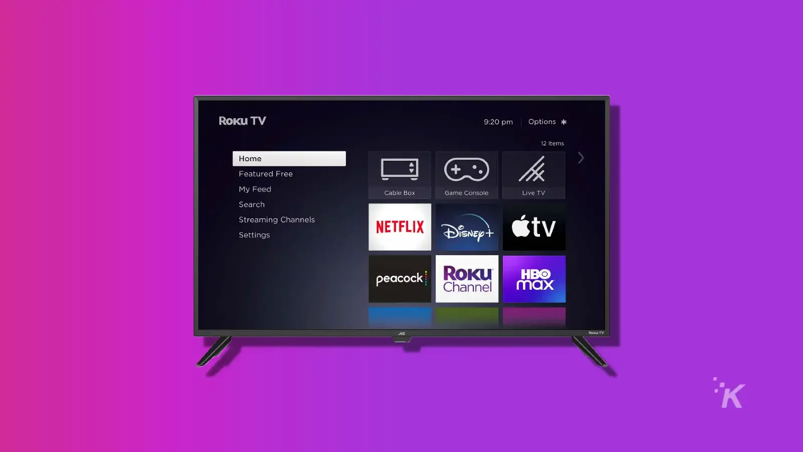 jvc roku smart tv on a purple background