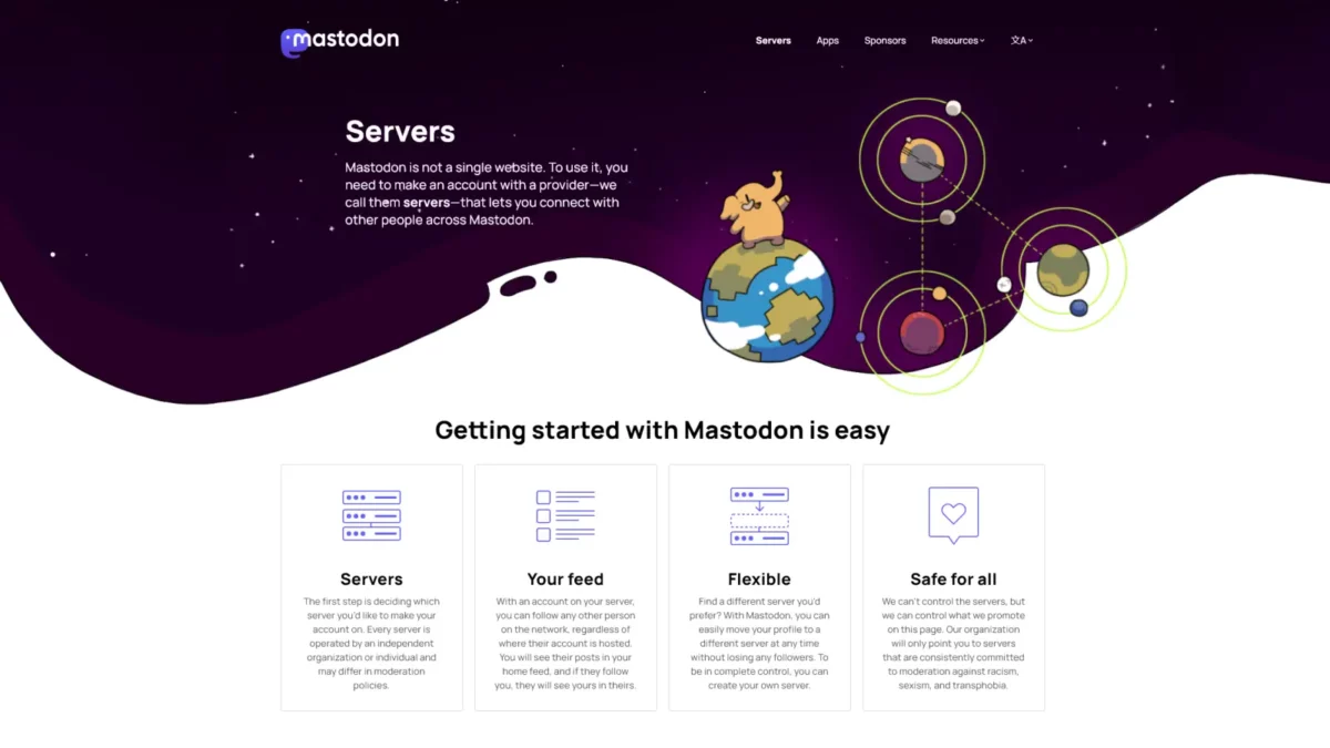 screenshot of mastodon website server page