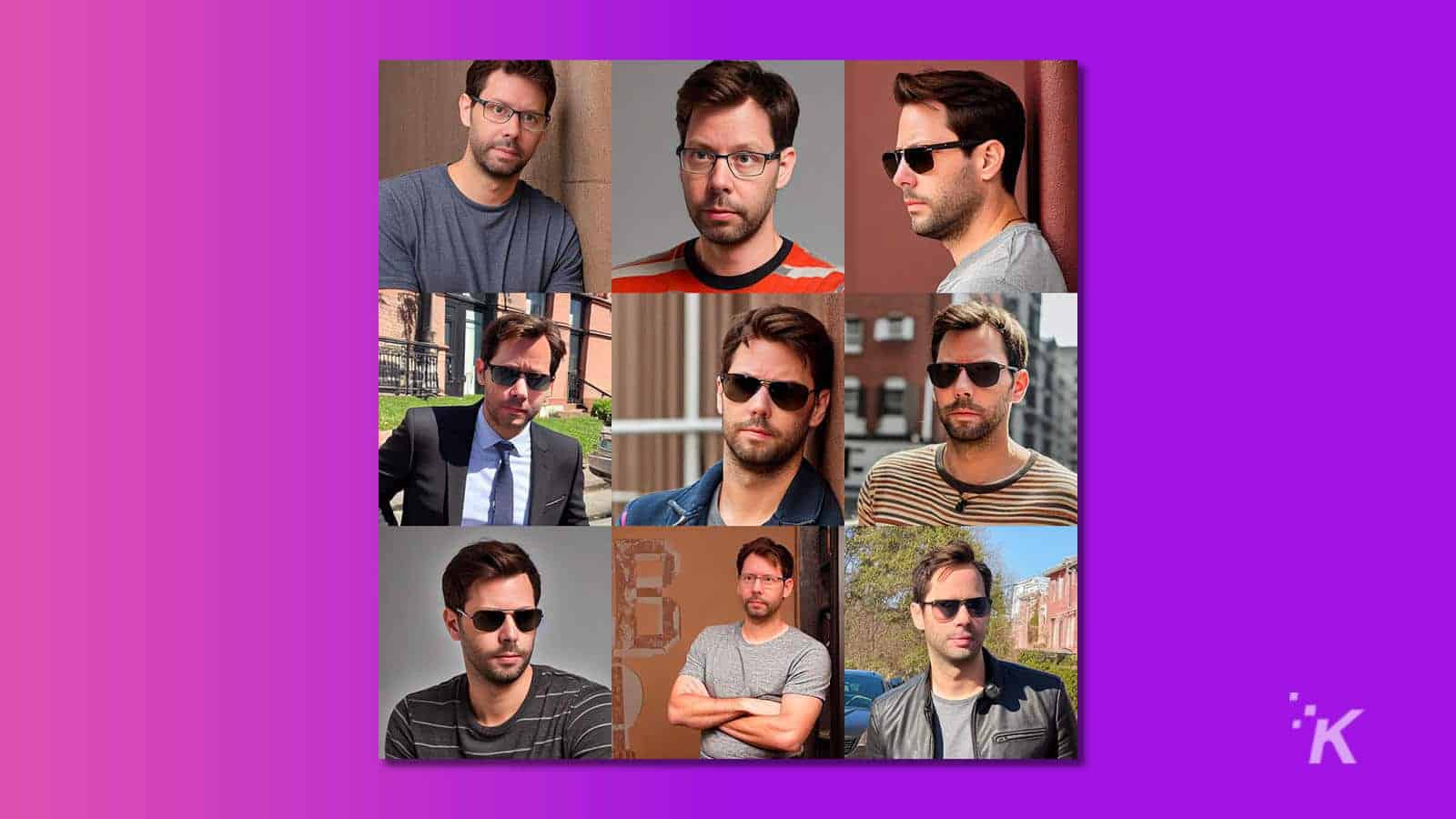 nine ai-generated profile pictures on a purple background