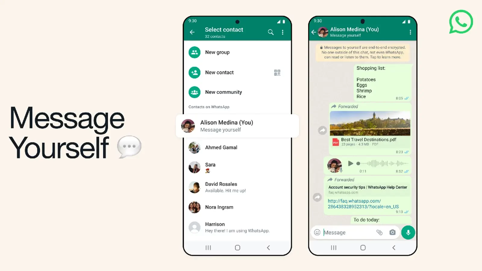 whatsapp message yourself feature