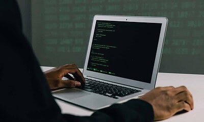 Cyber security man on computer