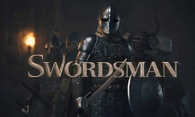 Swordsman game over with a knight in black background