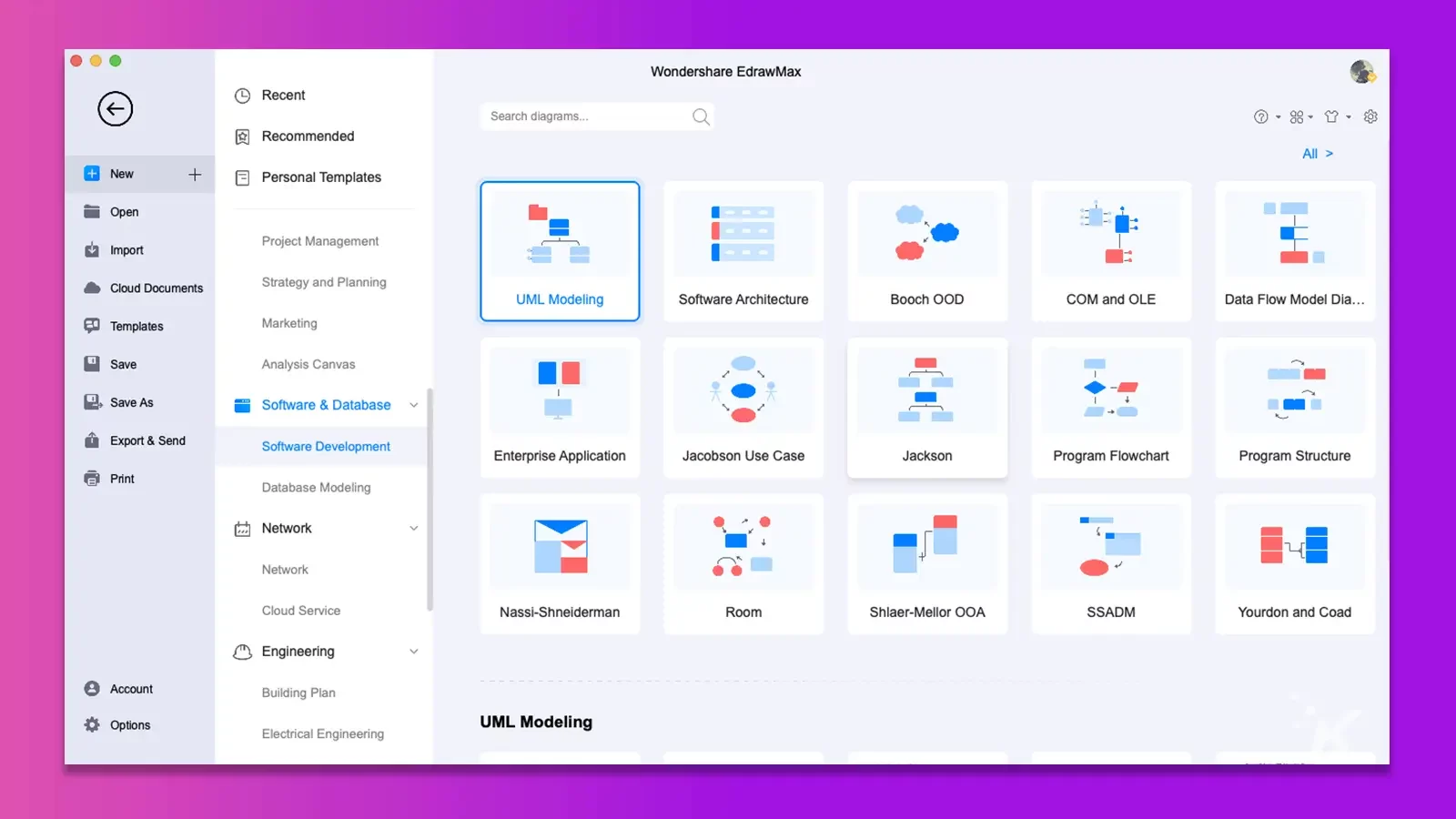 Wondershare EdrawMax UML-modeling interface 