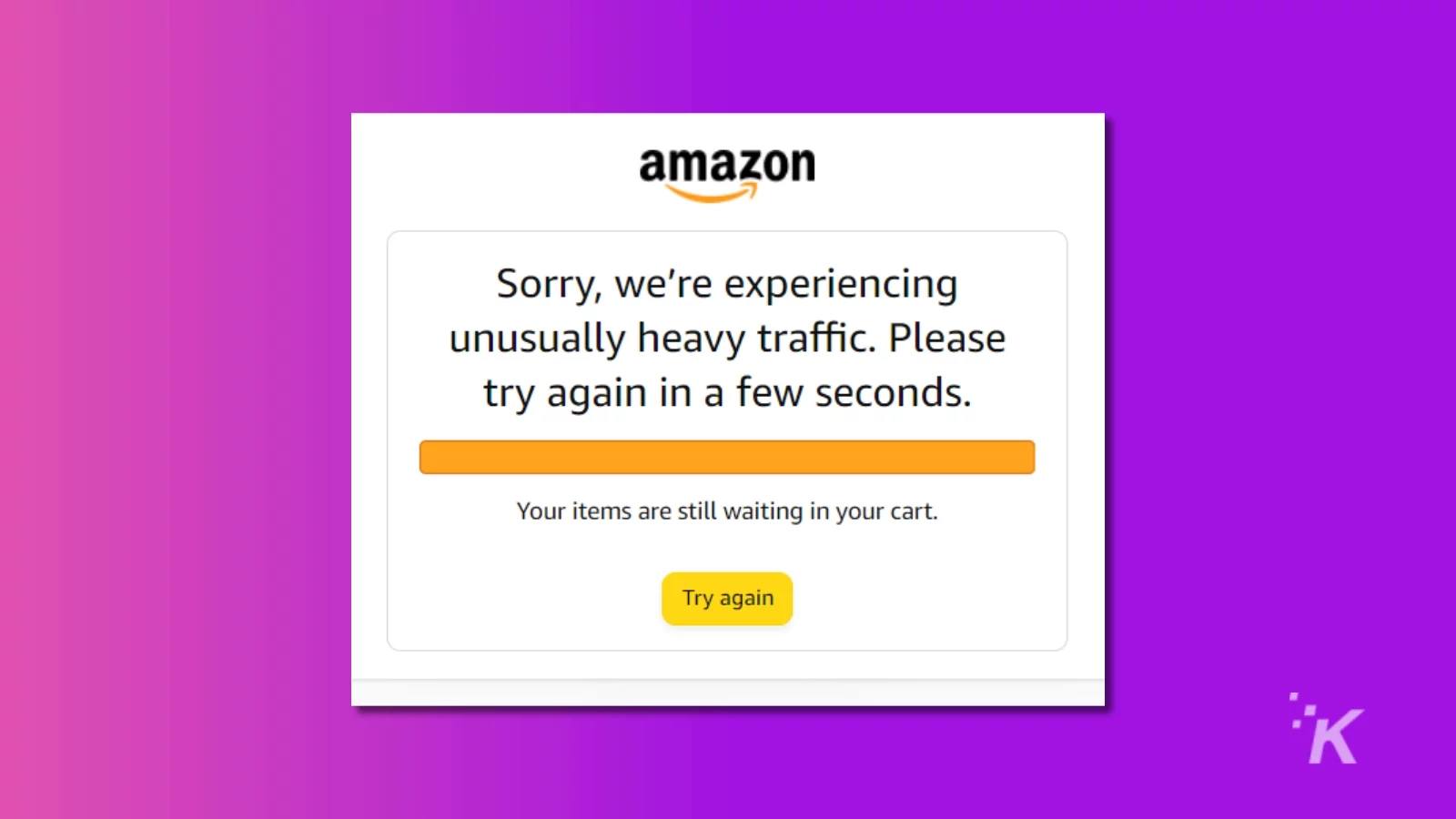 screenshot of amazon error message