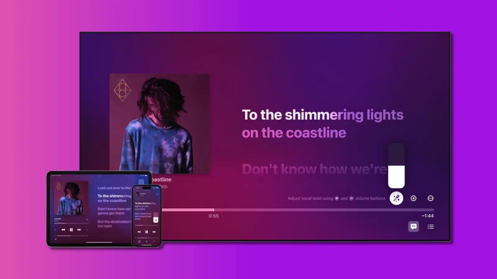 screenshots of apple music sing, apple's new karaoke feature