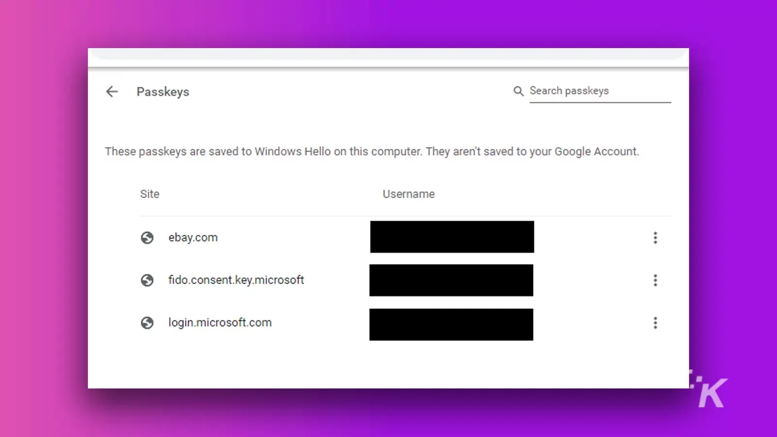 chrome passkeys screen