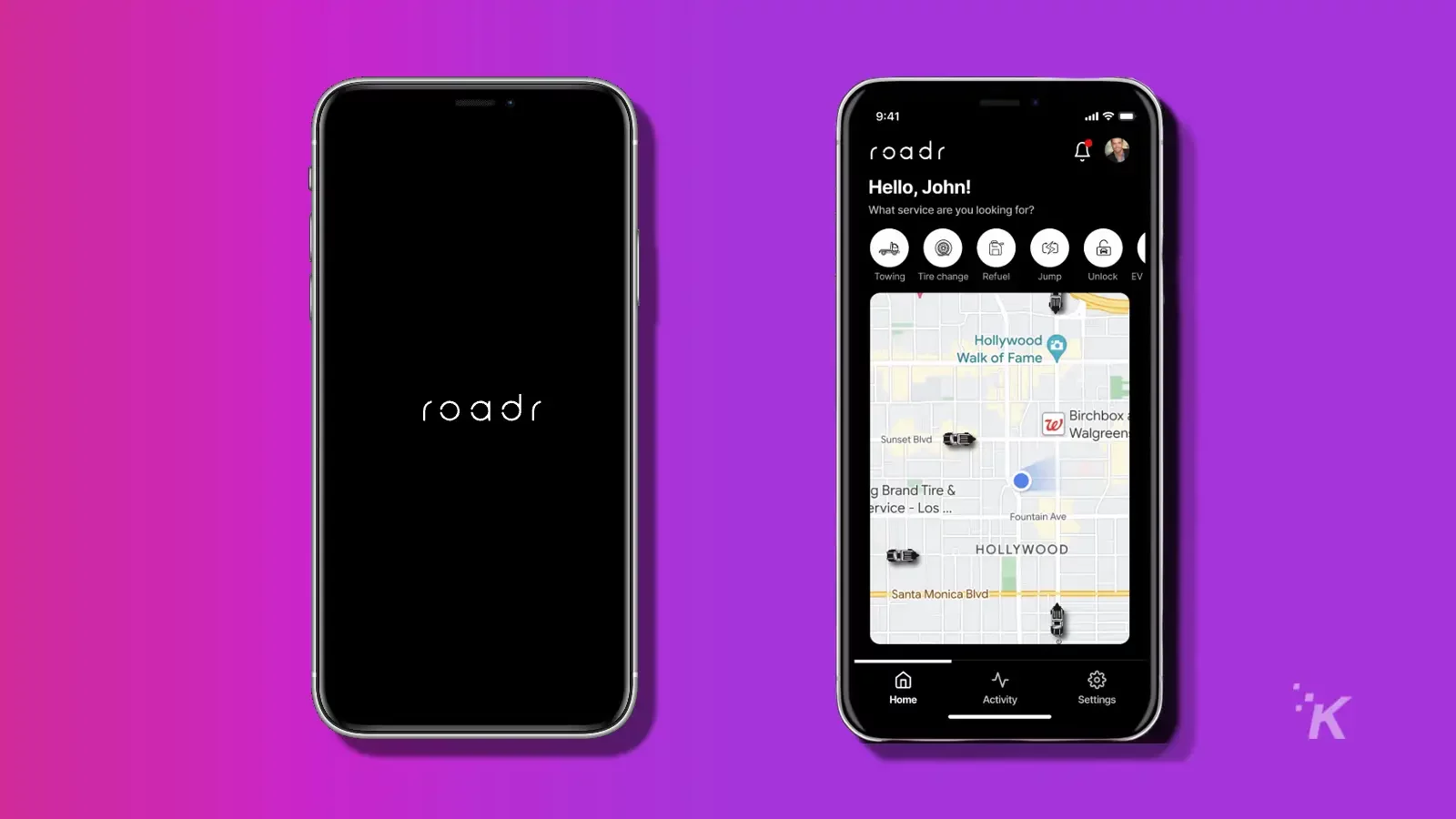 roader app on a purple background