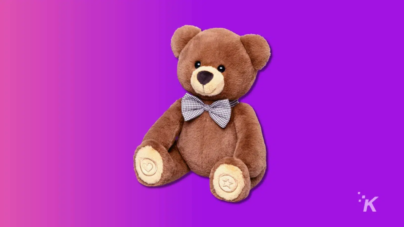 smart teddy talking bear on purple background