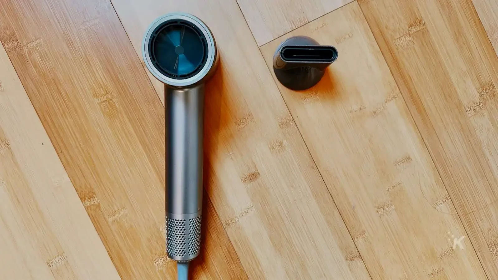 Blowdryer on hardwood floor