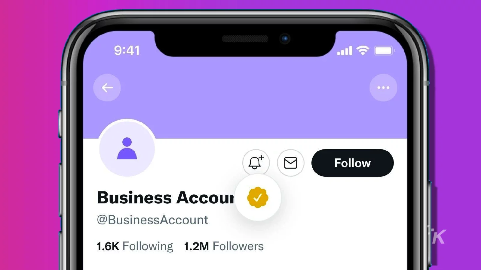 twitter gold verification badge on purple background