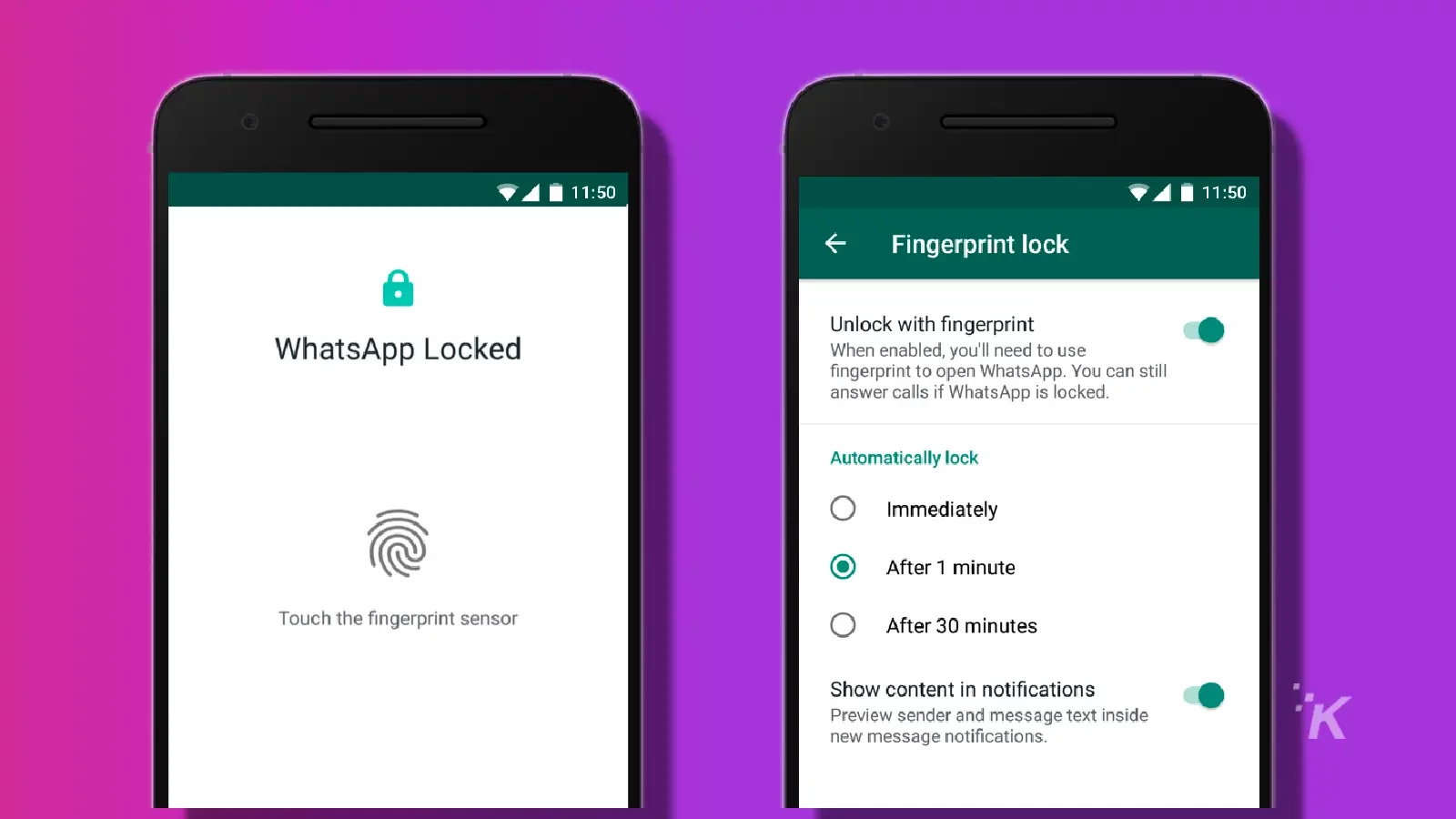 whatsapp finger print lock on android