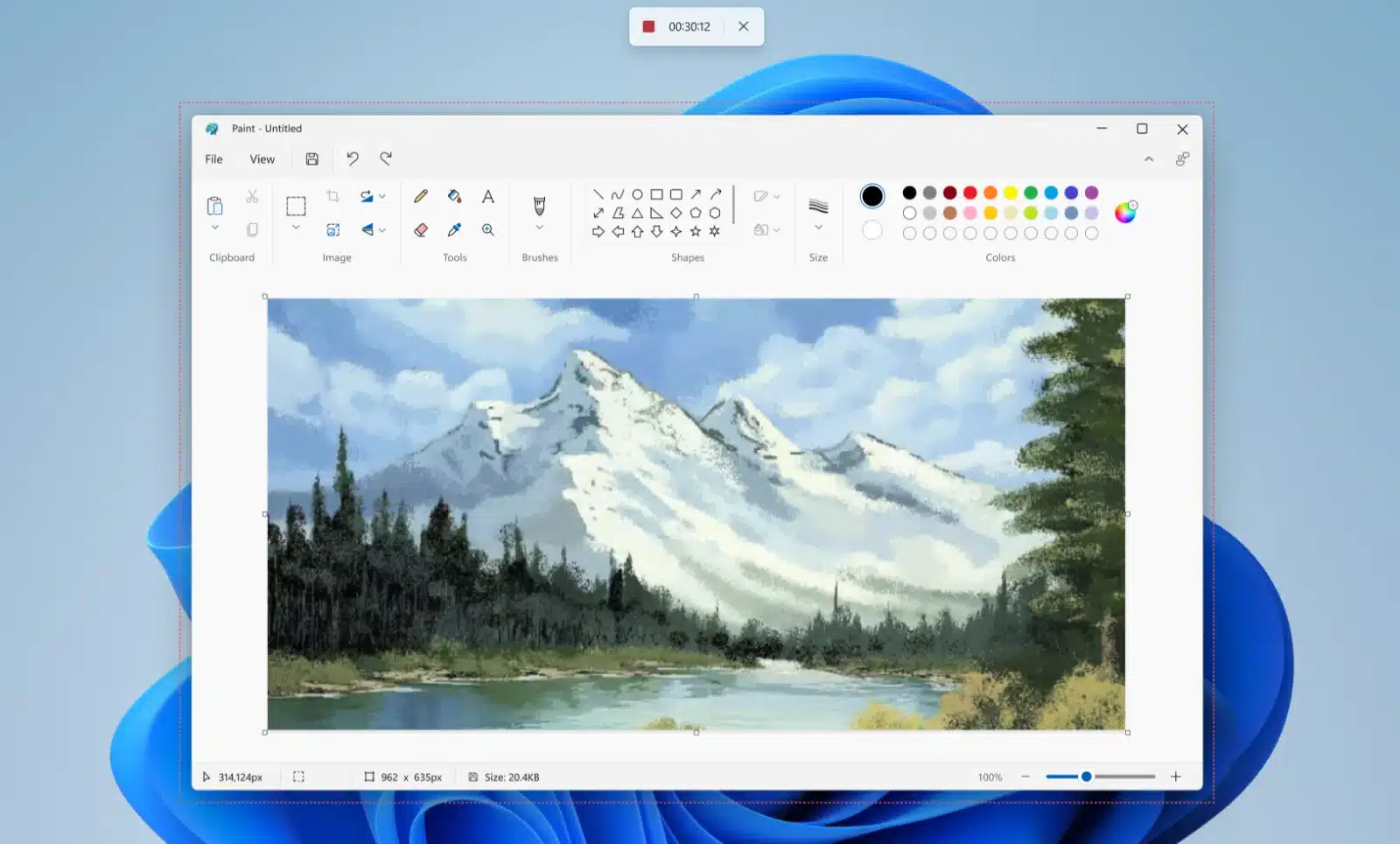 screenshot of windows 11 showing the upcoming screen recording tool in action