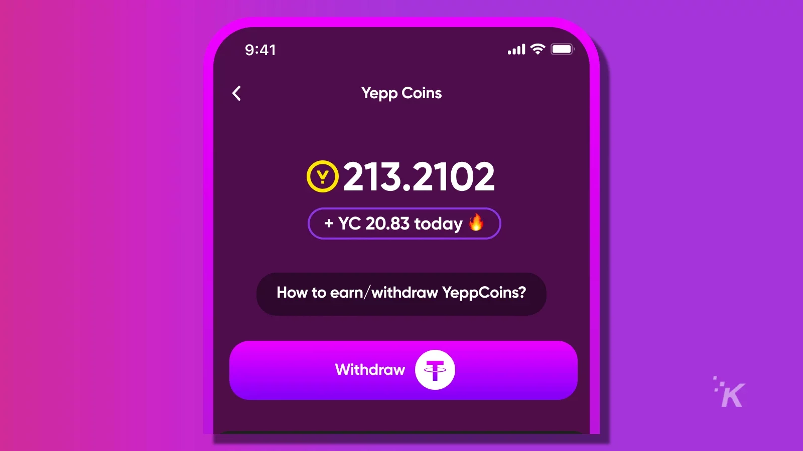 Yep app earnings on a purple background