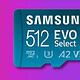 samsung 512gb memory card microsd card on a purple bacckground