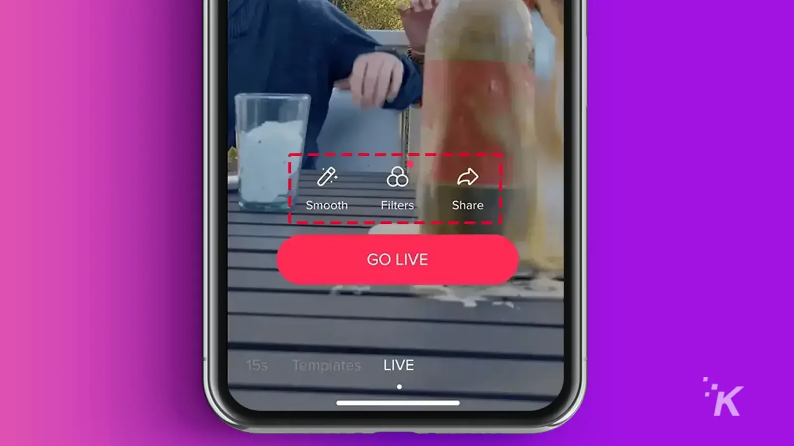 TikTok app on the Live screen in purple background