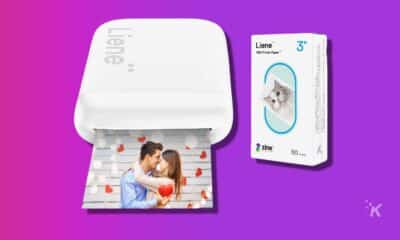 liene 2x3 mini photo printer on a purple background