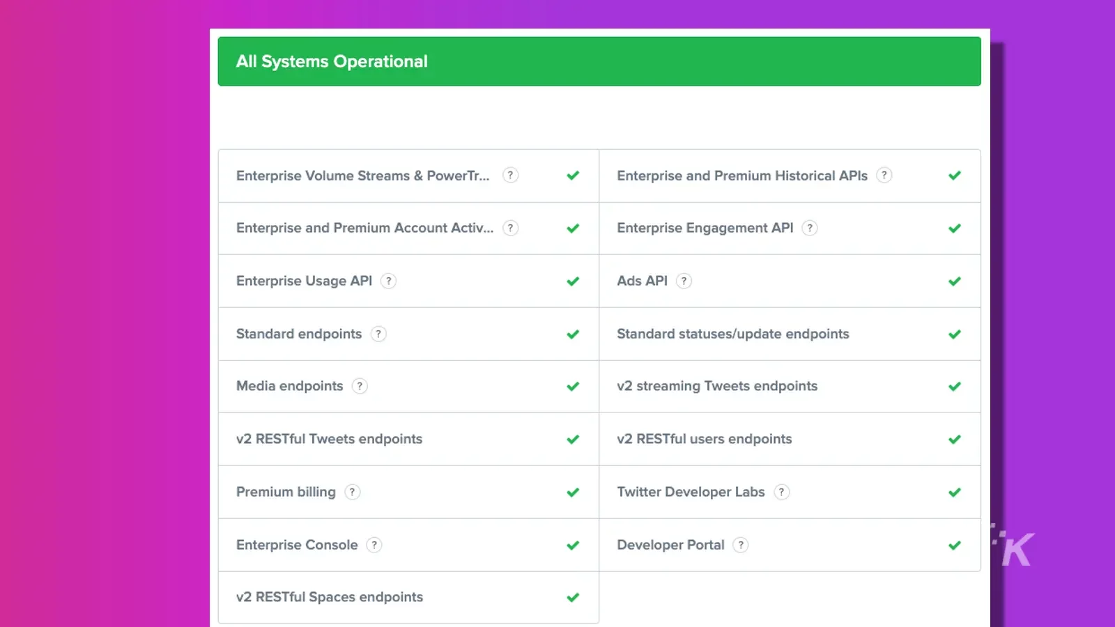 Twitter api screen operational on purple background