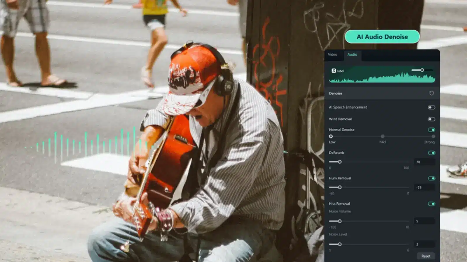 Ai audio denoise feature ( man playing guitar )