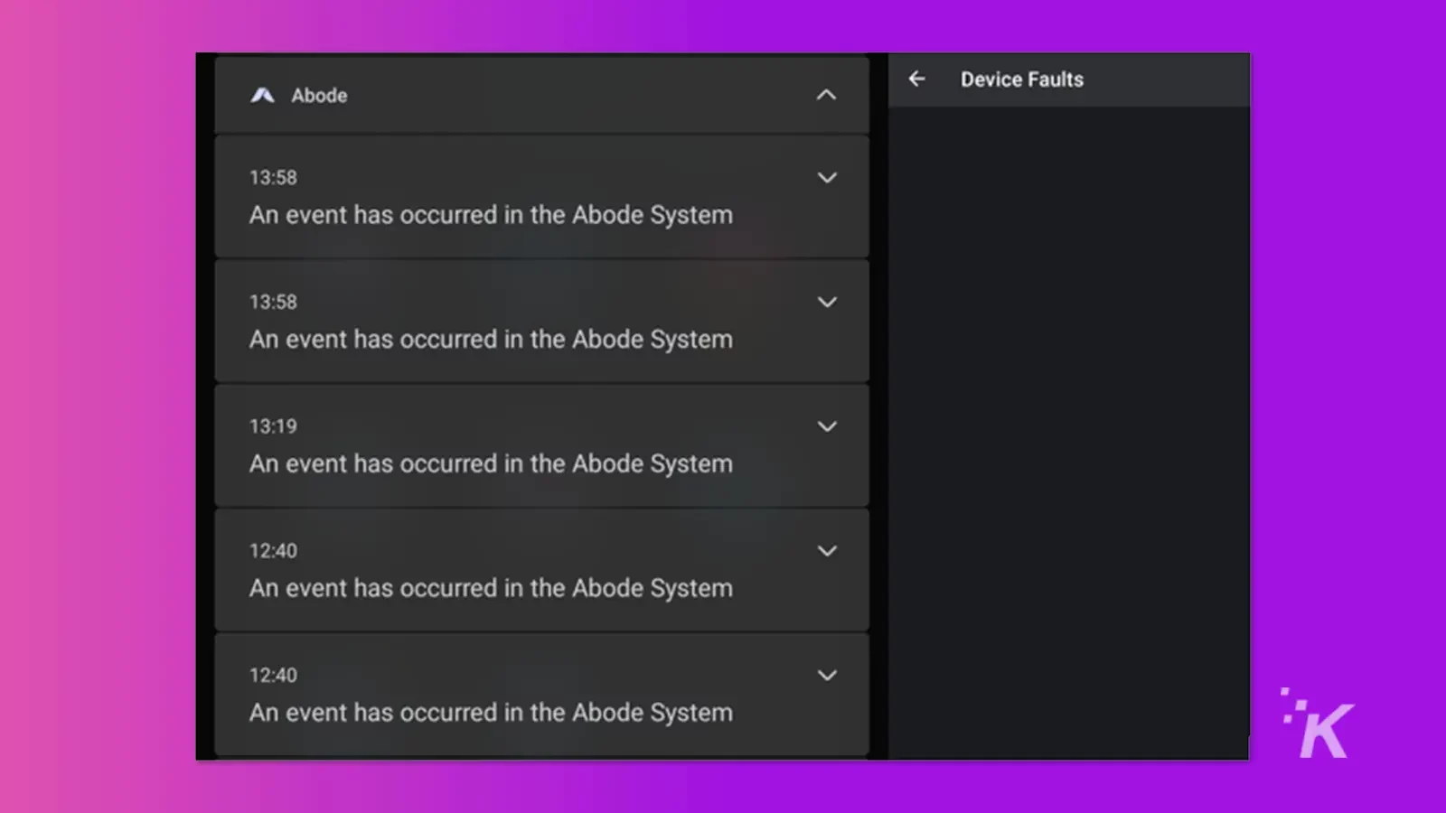 Adobe doorbell app showing errors