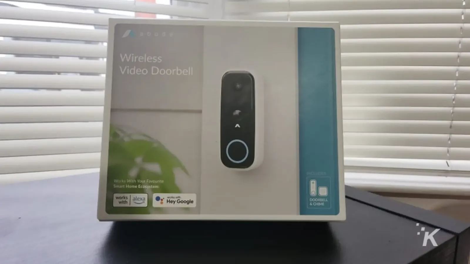 Adobe video doorbell box on table