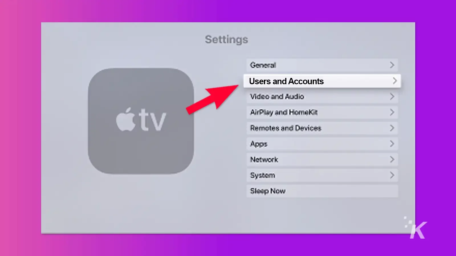 Apple TV users and accounts tab