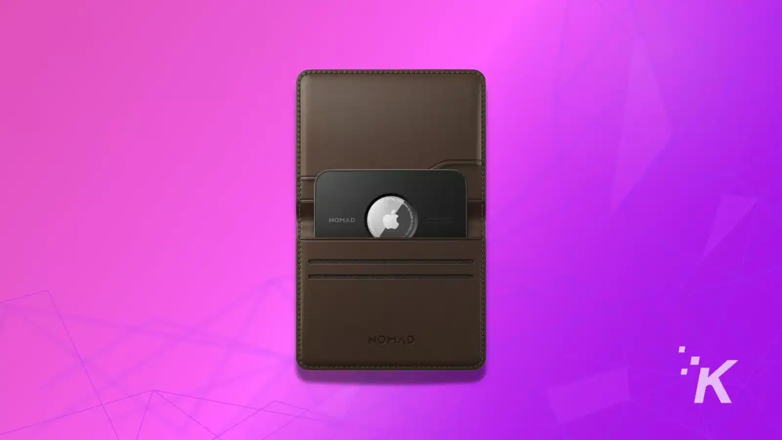 Wallet placing on the purple background with Airtag