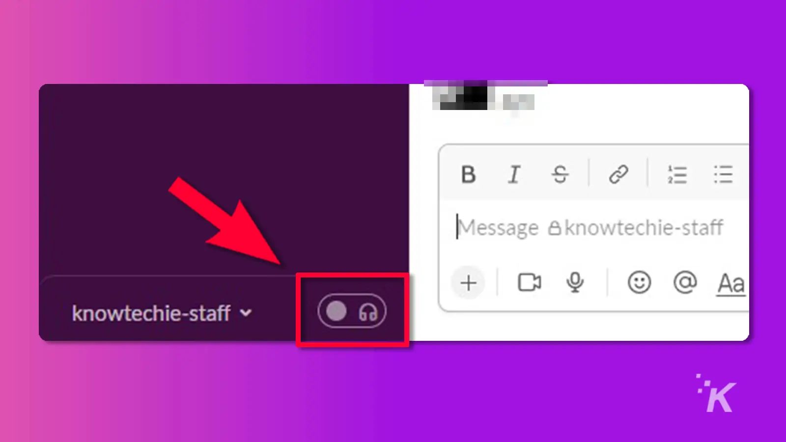 Slack toggle huddle off tab