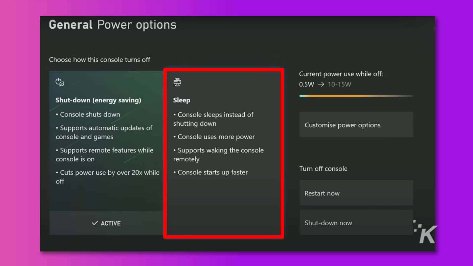 xbox one power settings