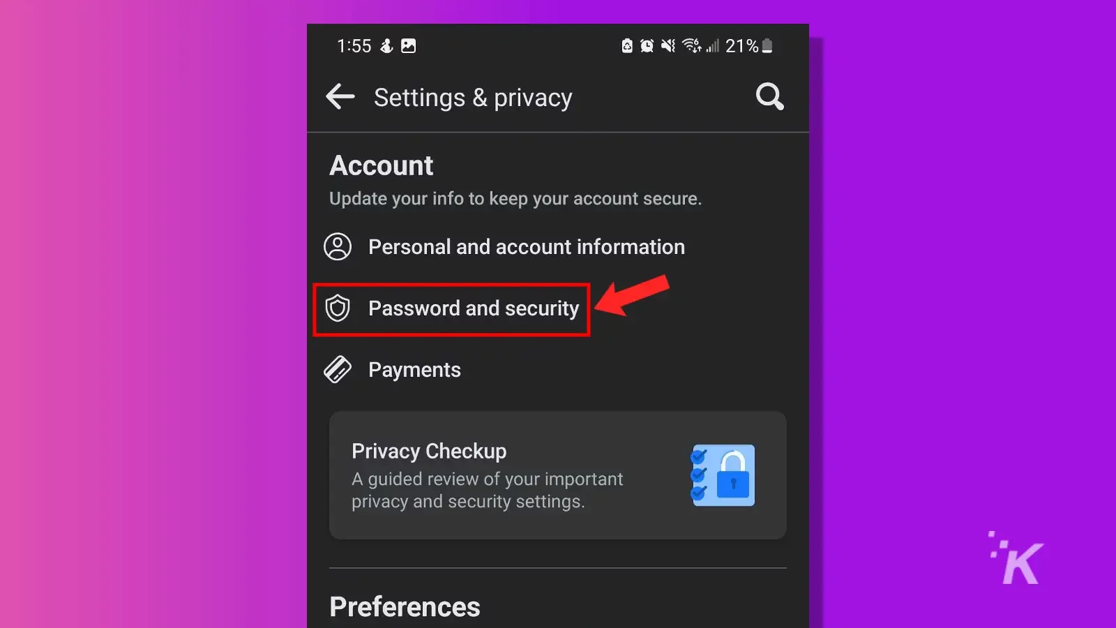 facebook mobile password and security