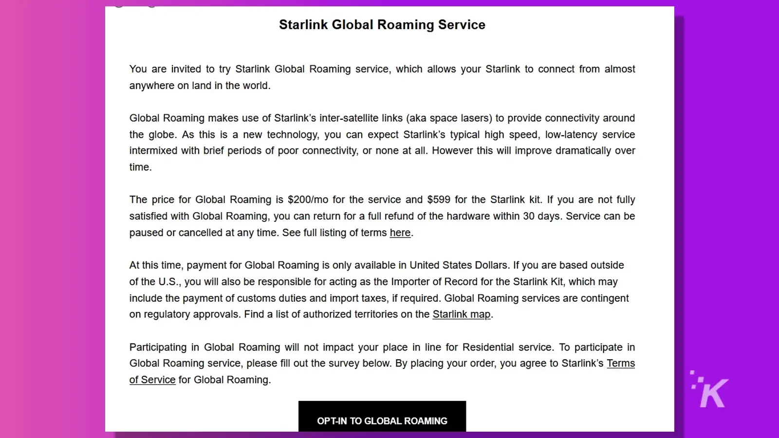 starlink global roaming email