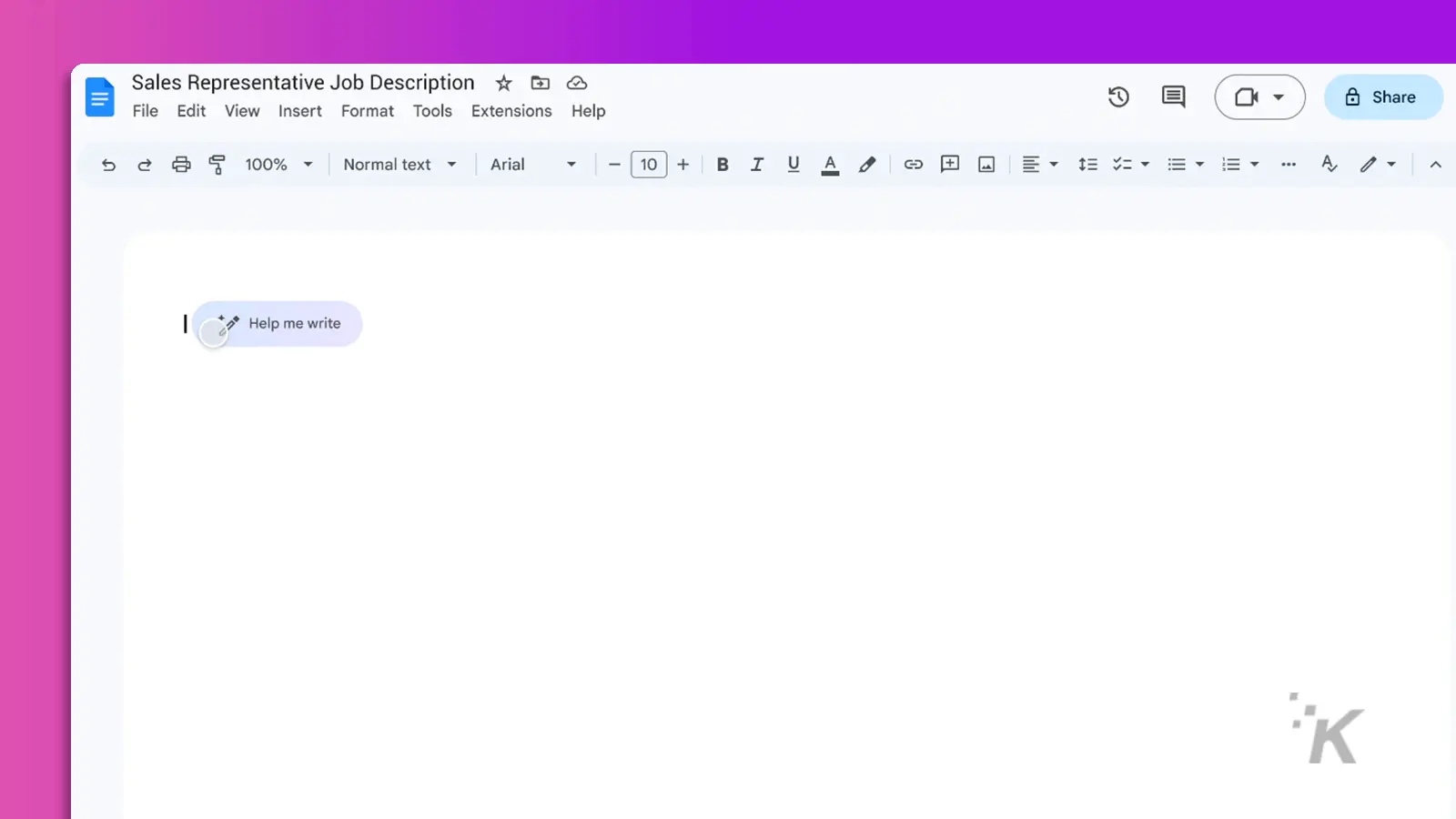 Sales rep help me write screen with purple background