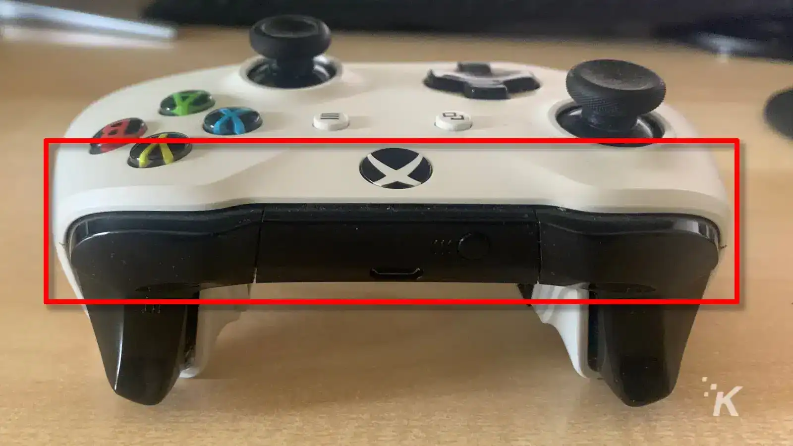 top of the Xbox One controller with red box around the black part - Bluetooth 