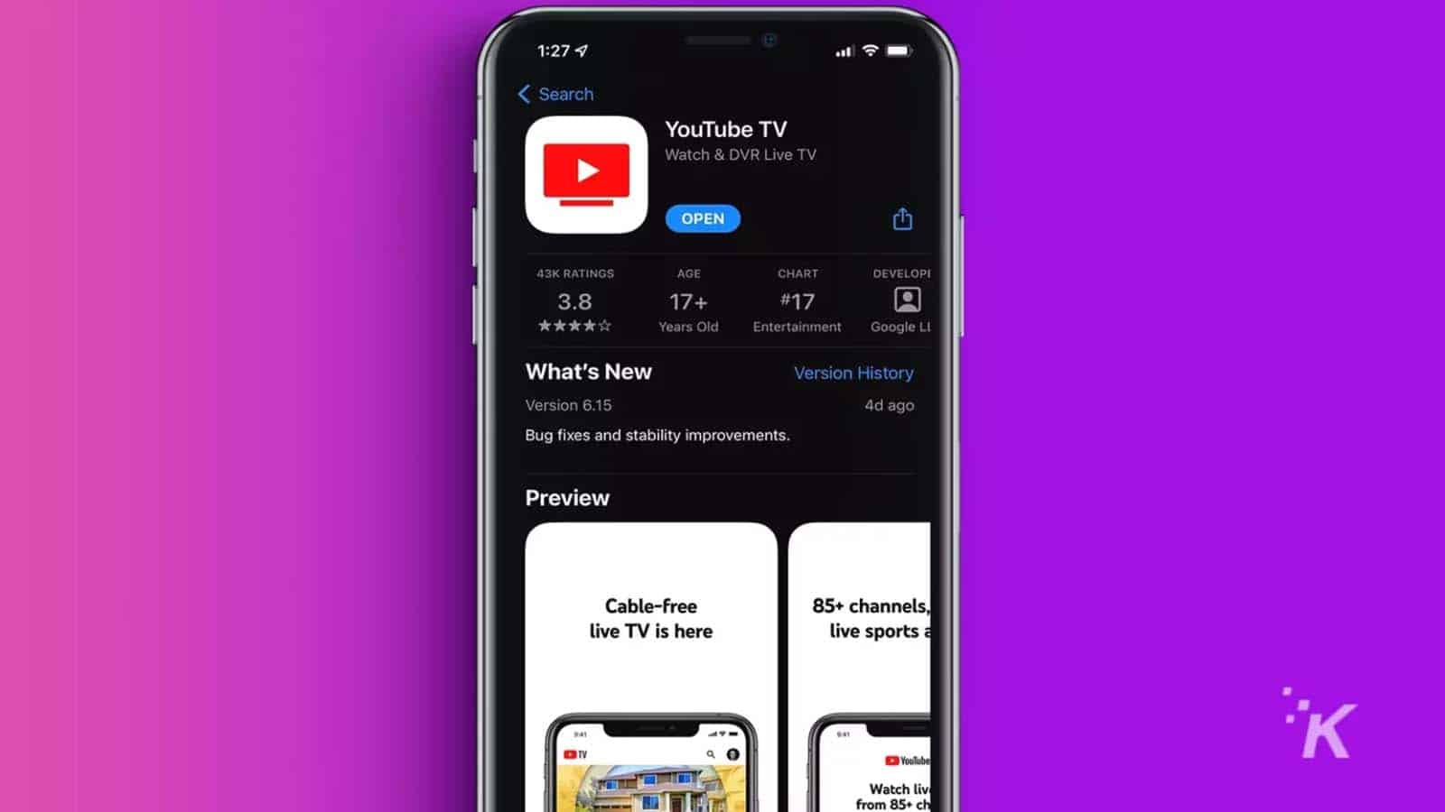 YouTube tv app on iphone