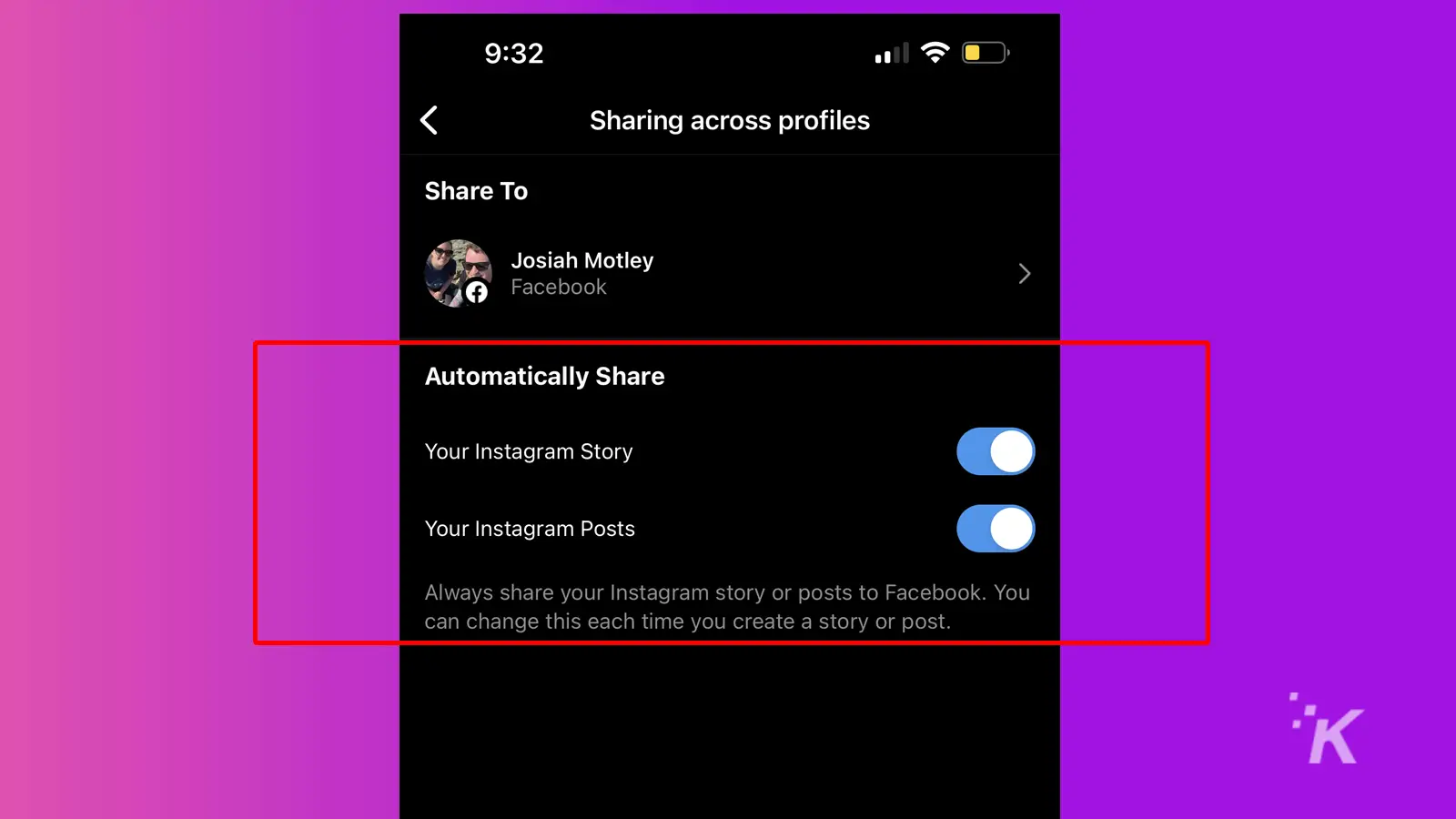 instagram share settings