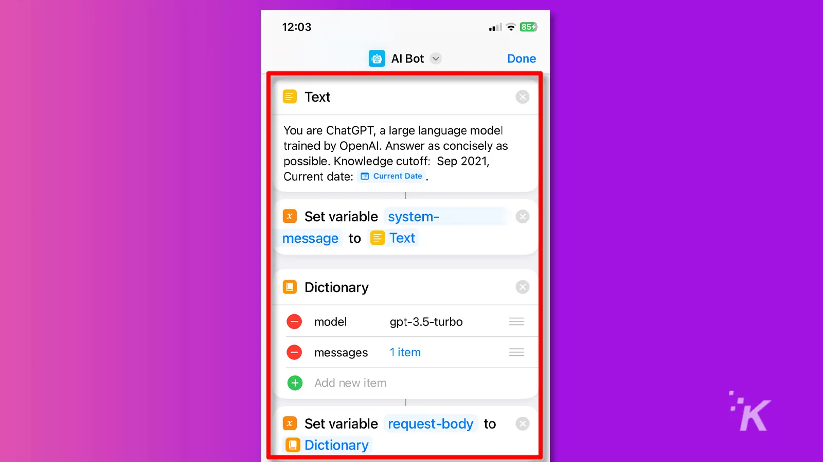 ChatGPT system edit shortcut
