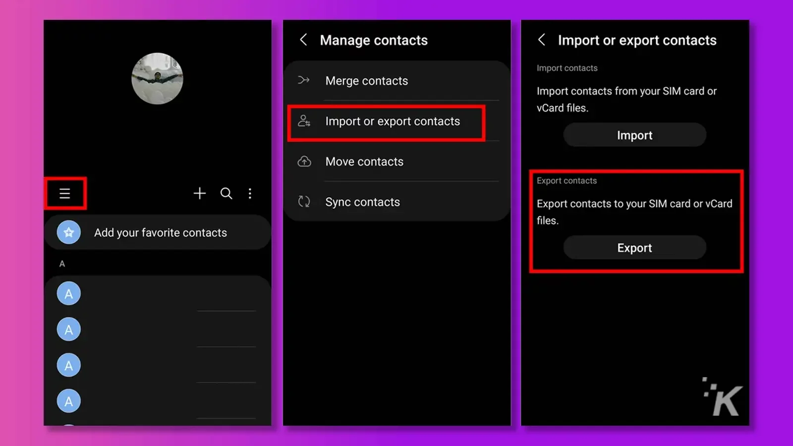 Import and export contacts