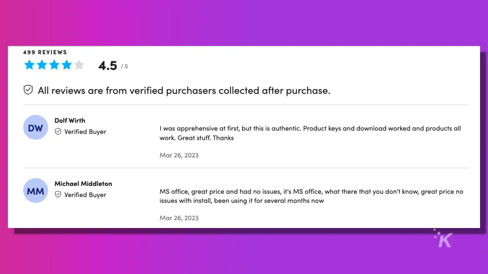 microsoft office lifetime deal reviews on a purple background