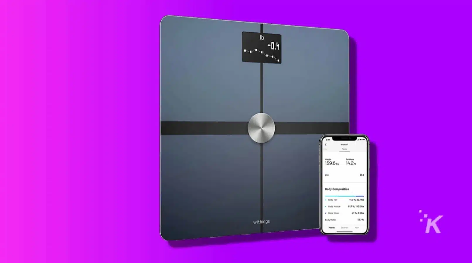 withings smart scale plus on a purple background