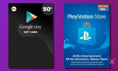 This image is advertising a $50 gift card for the PlayStation Store, Google Play, and other entertainment services, allowing users to download games, movies, and more. Full Text: 50$ GIFT CARD $100 USD PlayStation Store Google play GIFT CARD All the Entertainment. All the Adventure. Always Open. Download the latest games and add-ons, watch K movies, and more from your PlayStation 4 system.