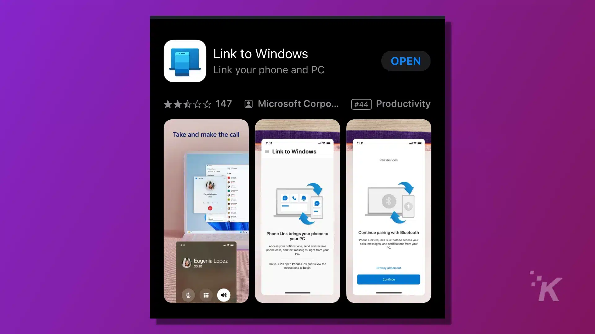 Link to windows phone app download screen from app store