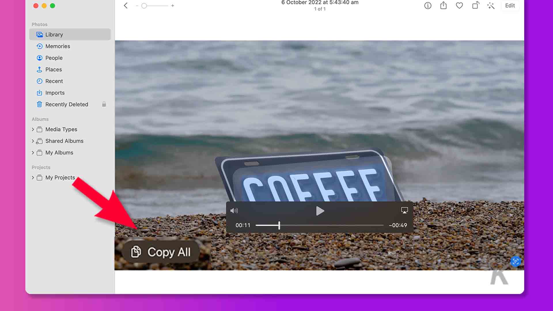 Mac video live text