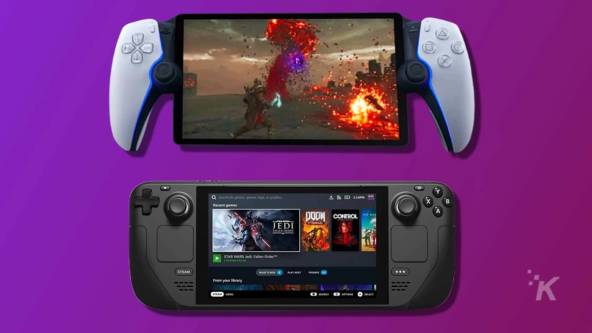 The video game console and controller are being used.