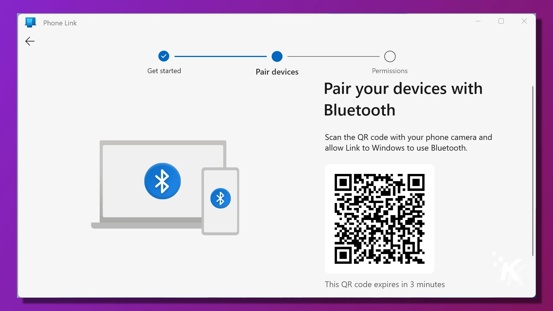 Windows phone link qr code on a purple background