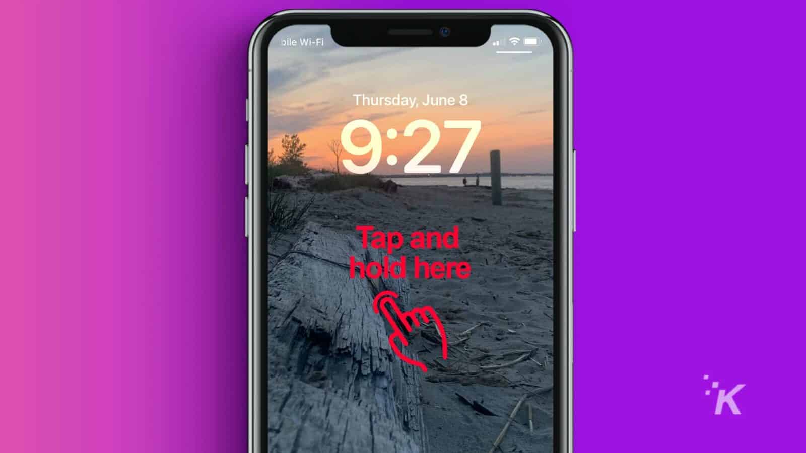 A person is tapping and holding their phone Lock screen