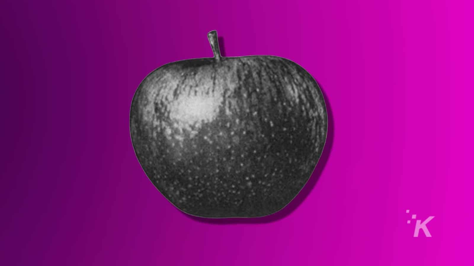 A close-up of an apple on a purple background