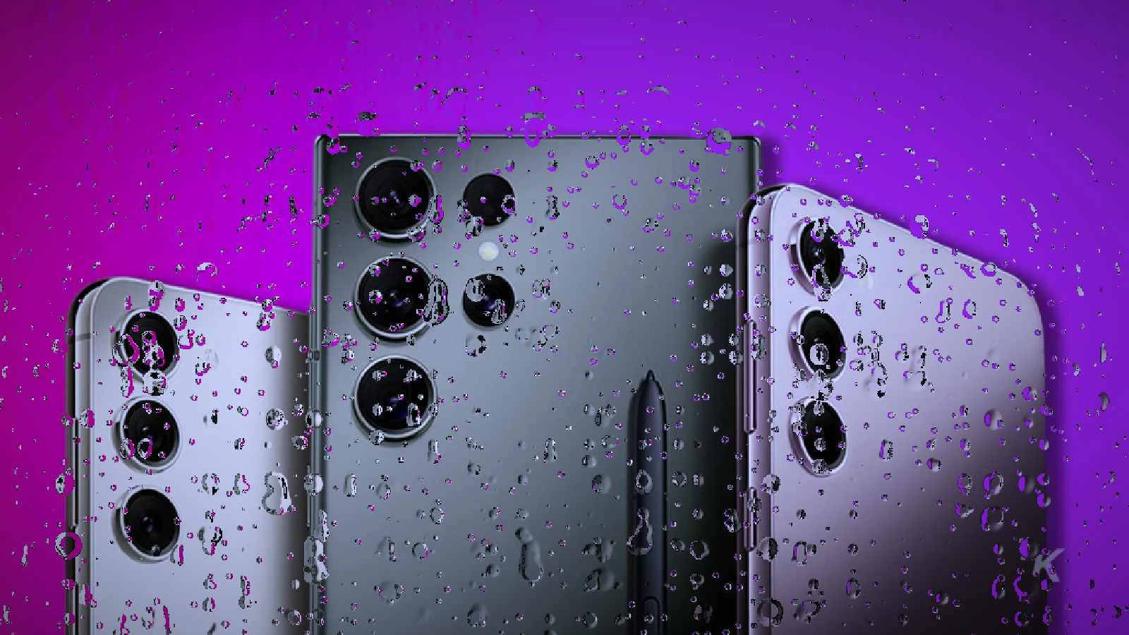 galaxy s23 waterproof - A single drop of water cascades down in a rainbow of color, creating a beautiful rain-like effect.