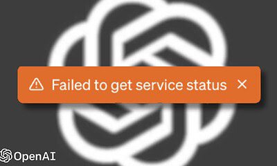 The image shows an error message indicating that the service status could not be retrieved from OpenAI. Full Text: Failed to get service status X OpenAI